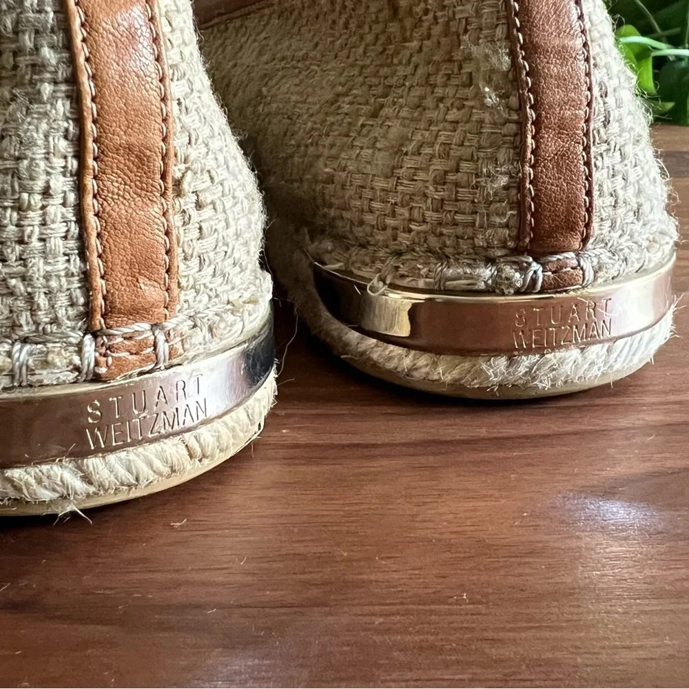 Stuart Weitzman The Camping Espadrilles Leopard Hair Calf Leather Tan, size 10.5